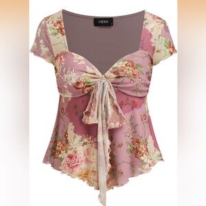 NWT CIDER Floral Tops for Women V Neck Short Sleeve Tie Front Summer Tops